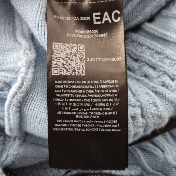 Marciano Guess Cable Knit Sweater Top L Baby Blue Sweetheart Neck Long Sleeve - Picture 9 of 13